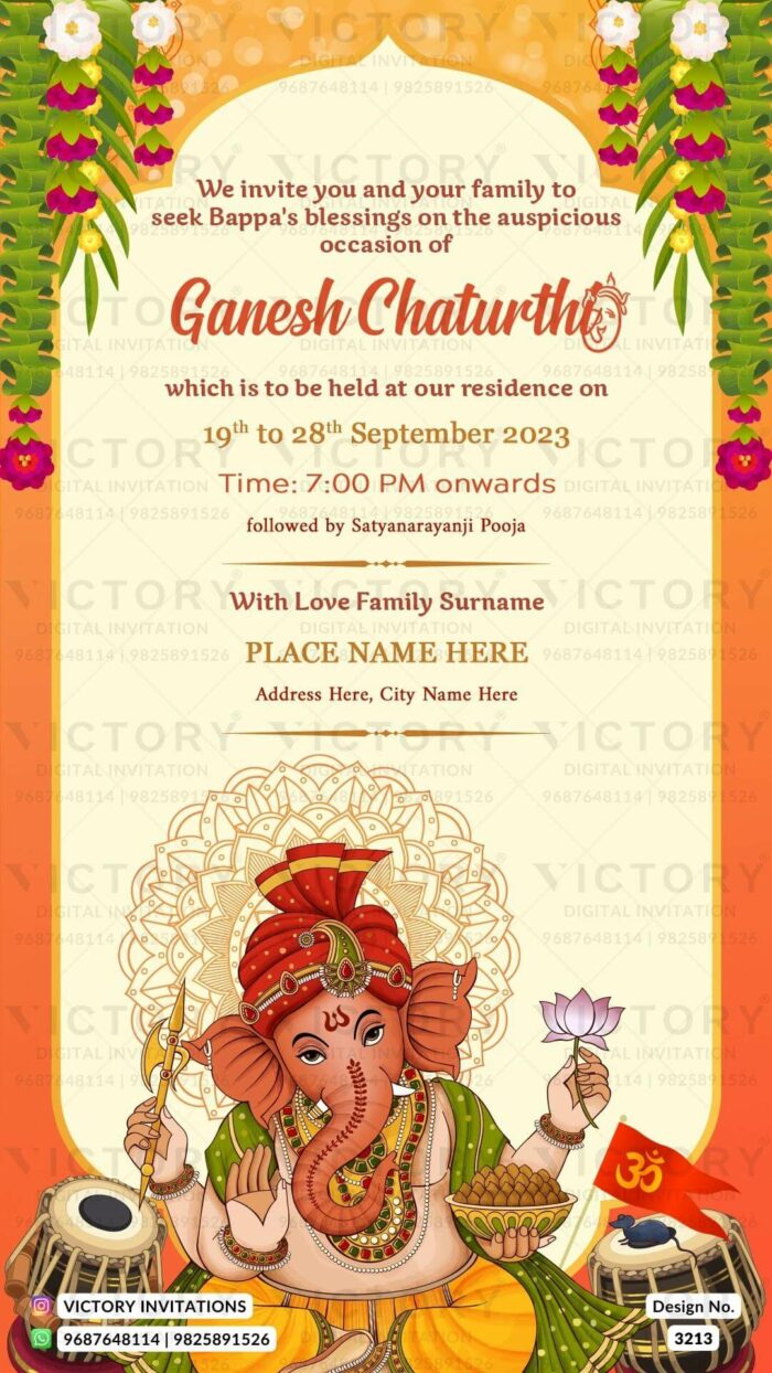 Ganesh Aagman digital invitation card Design no.3213