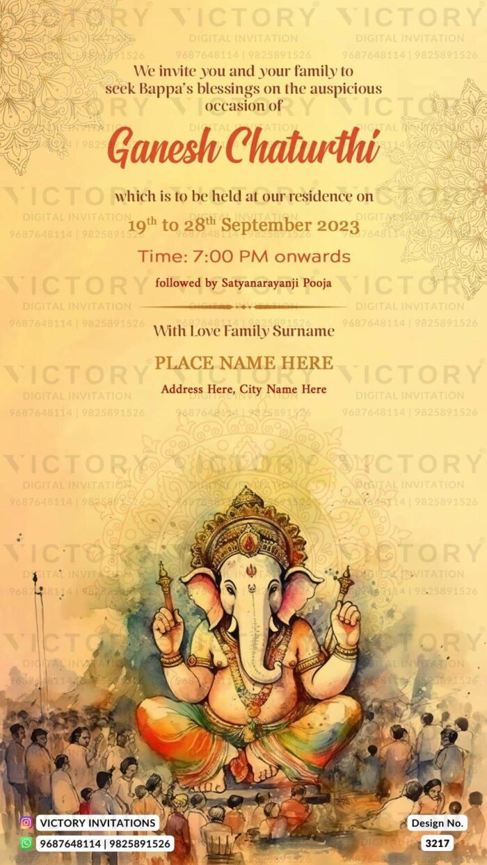 Ganesh Aagman digital invitation card Design no.3217