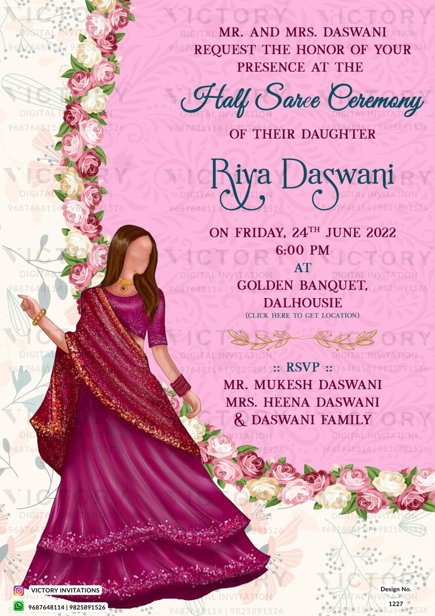 Half Saree Ceremony digital invitation card design no.1227