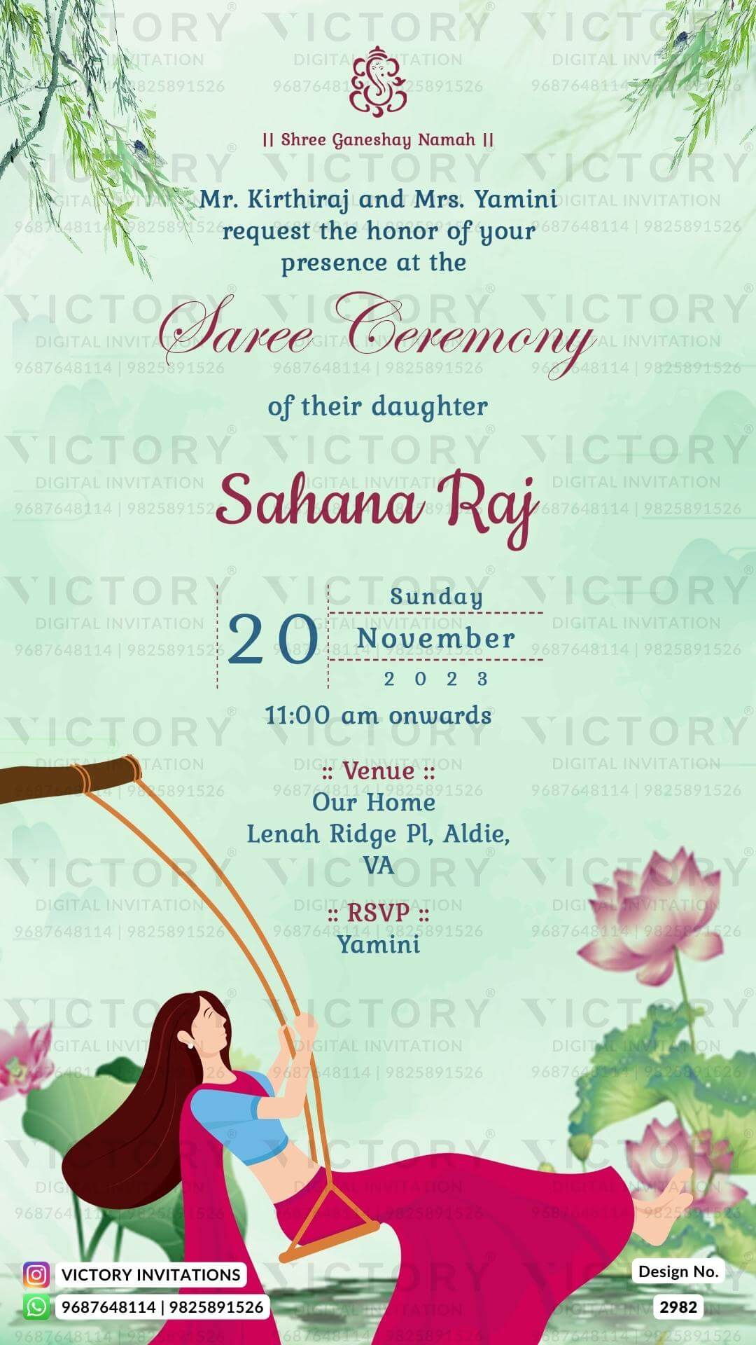Half Saree Ceremony digital invitation card design no.2982
