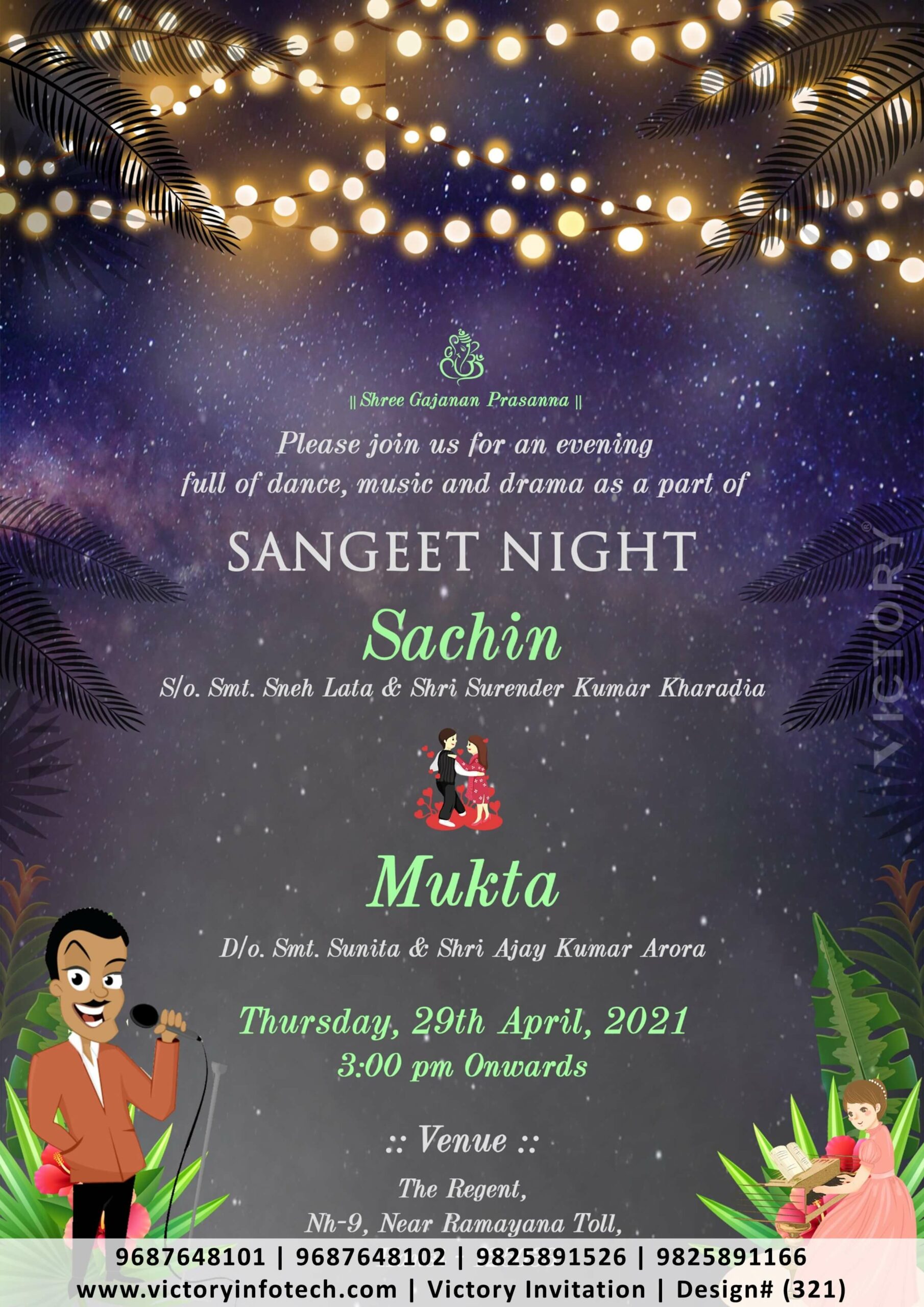 Sangeet Ceremony digital invitation card design no.321