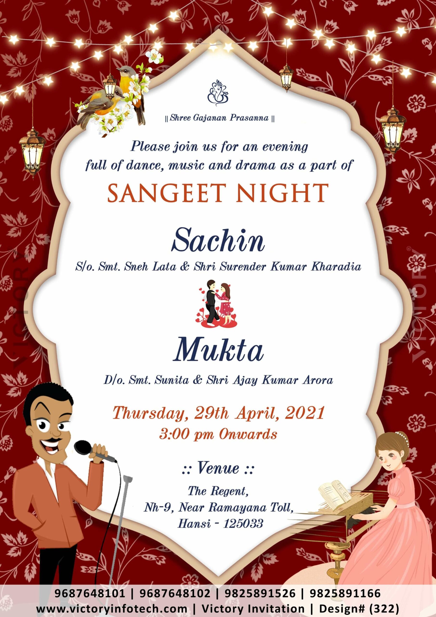 Sangeet Ceremony digital invitation card design no.322