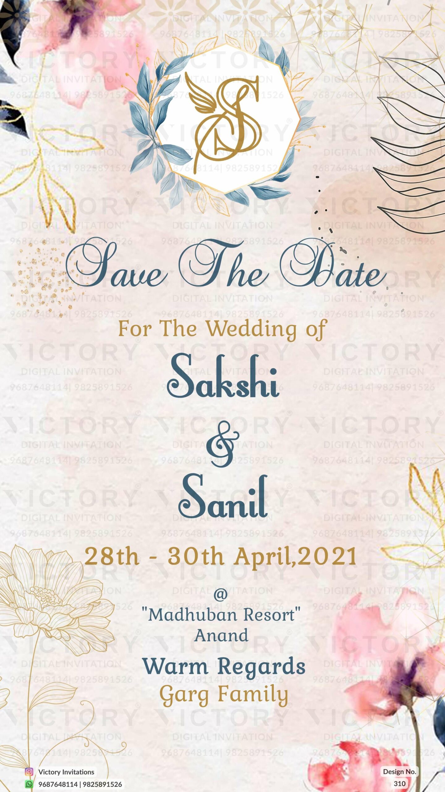 Save the Date digital invitation card design no.310
