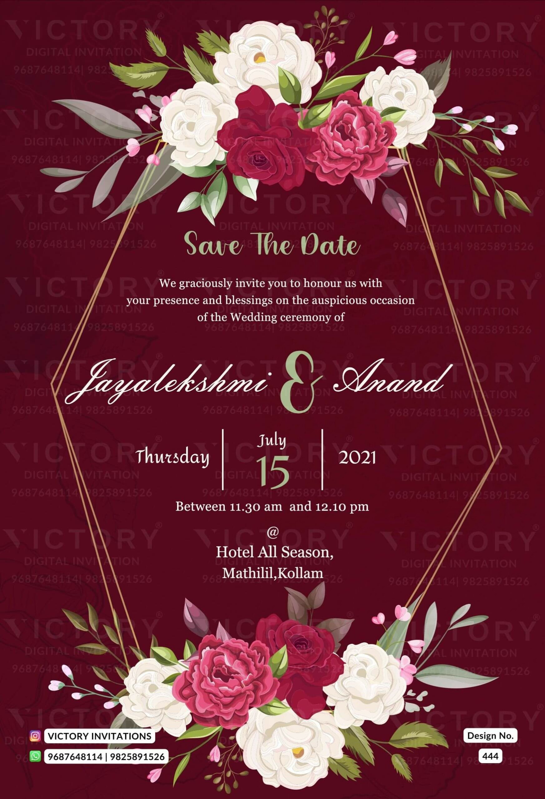 Save the Date digital invitation card design no.444