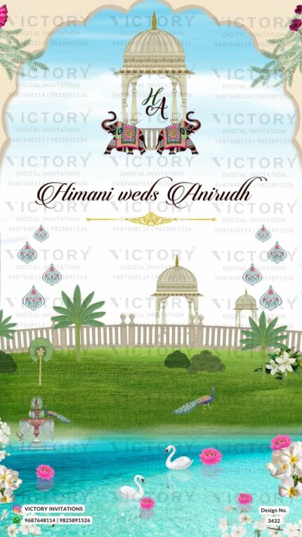 Wedding ceremony invitation card of hindu punjabi haryanvi family in English language with Garden theme design 3432