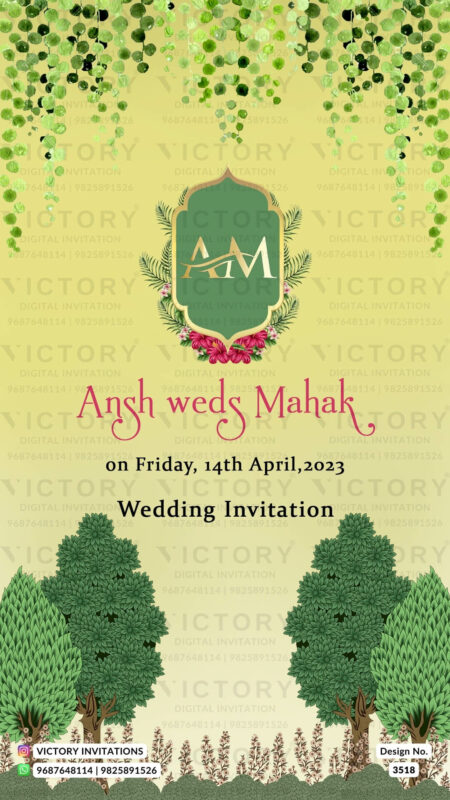 Wedding ceremony invitation card of hindu rajasthani sikh family in English language with Traditional theme design 3518