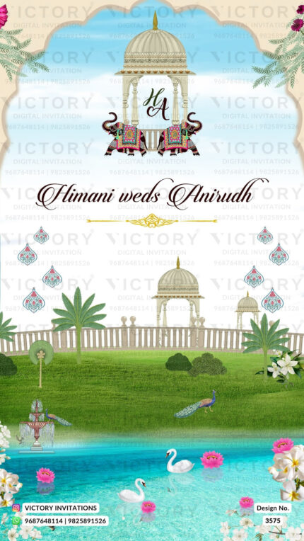 Wedding ceremony invitation card of hindu punjabi haryanvi family in English language with Garden theme design 3575