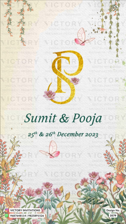 Wedding ceremony invitation card of hindu maharashtrian marathi family in English language with Floral theme design 3579