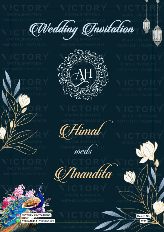 Wedding ceremony invitation card of hindu jain family in English language with Floral theme design 3779