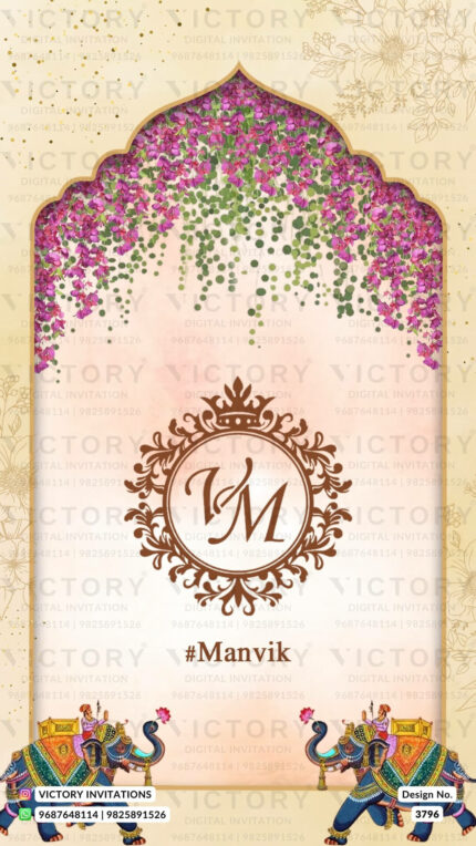 Wedding ceremony invitation card of hindu punjabi haryanvi family in English language with Arch theme design 3796