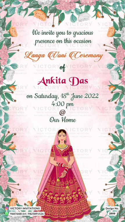 Ritu Kala Samskara ceremony invitation card in english language with artistic flower theme design 3999